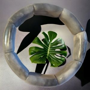 Artistic White Black Jadeite Jade Rectangular Cut Stone Bangle Bracelet Elastic